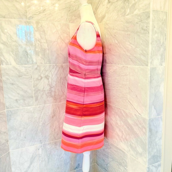 Loft Pink Multi-color Stripe Ribbed Satin Pocket Tea Dress size 8 - Picture 9 of 9